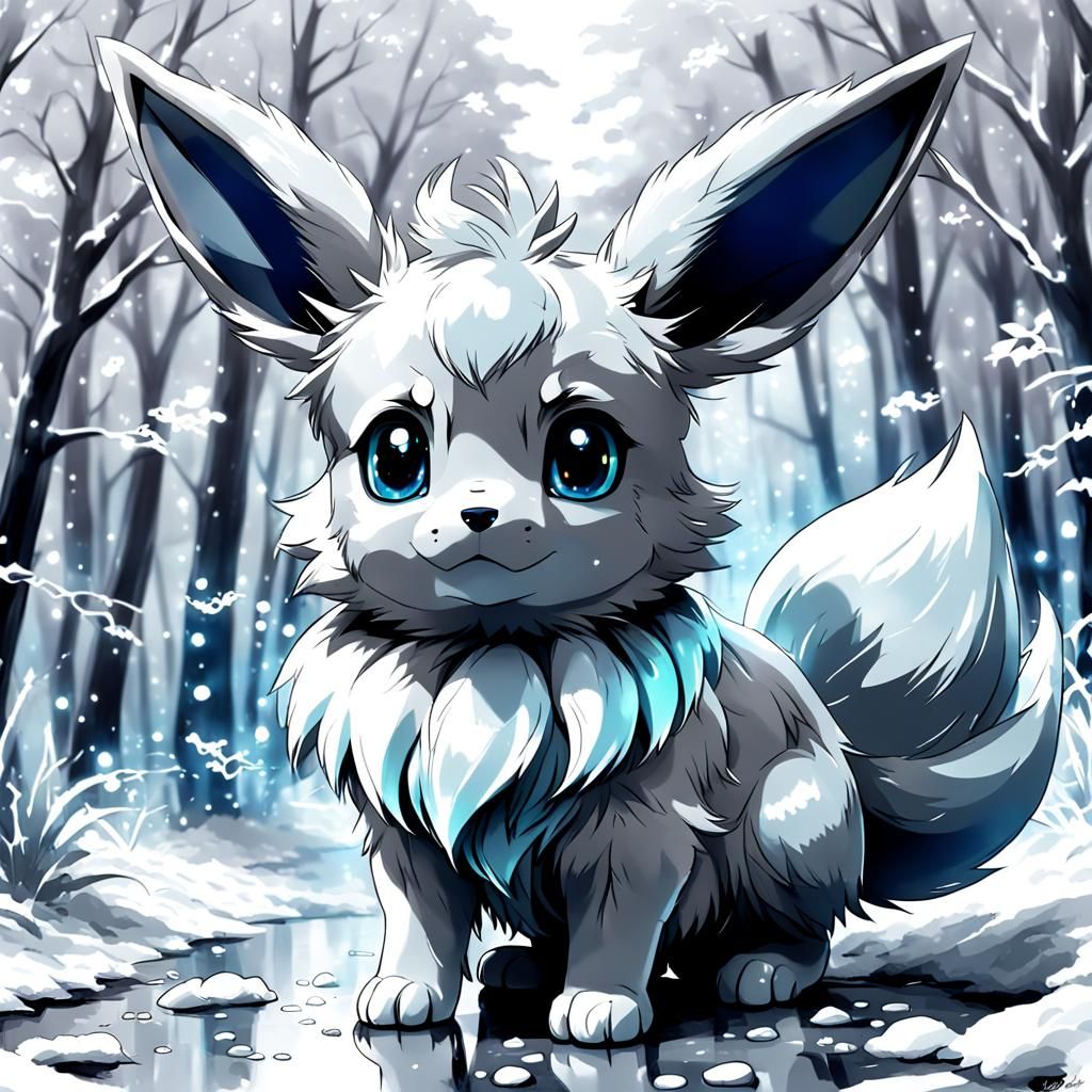 Silver Eevee in Anime Style