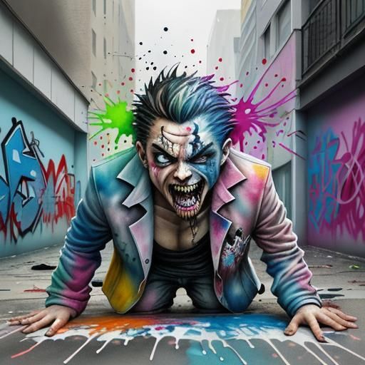 Chaotic Watercolour Graffiti Art: Mad and Strange