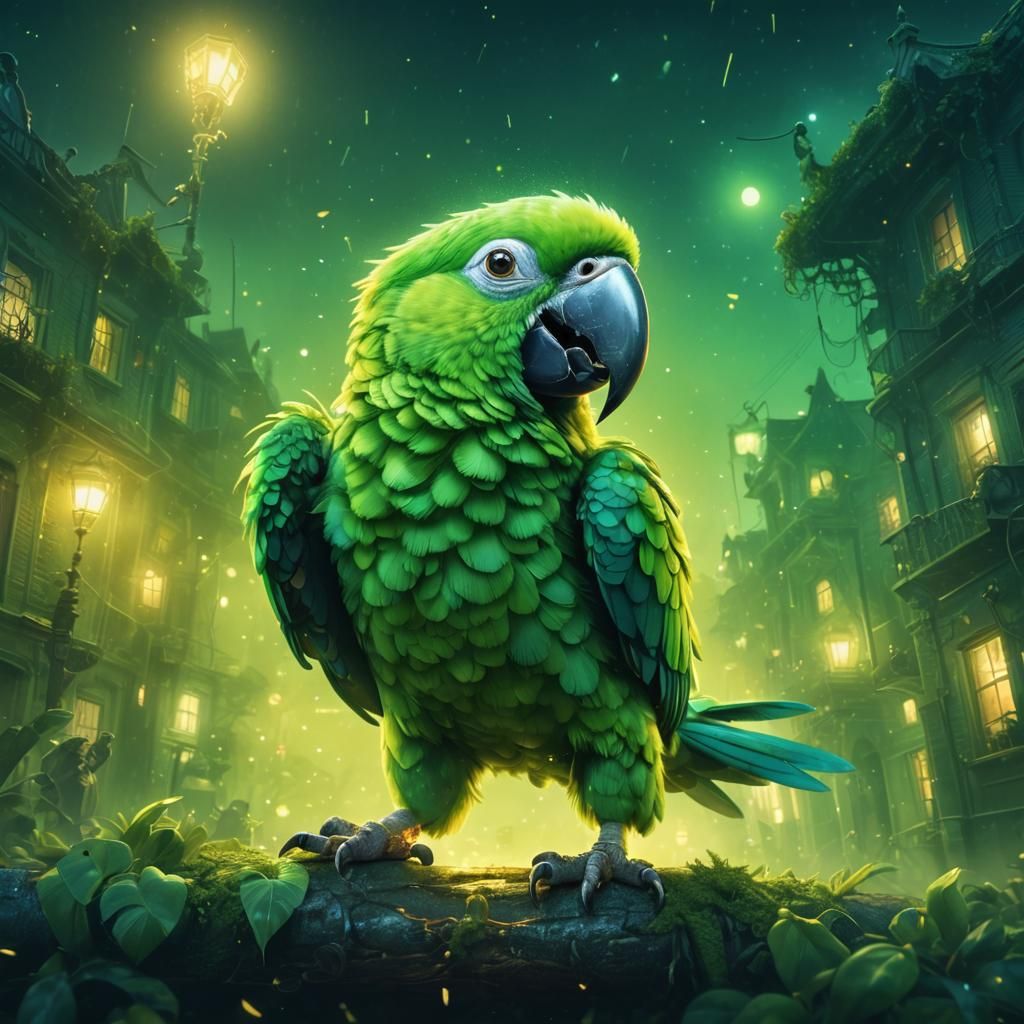 Green Parrot Selfie in Moody 3D Digital Art