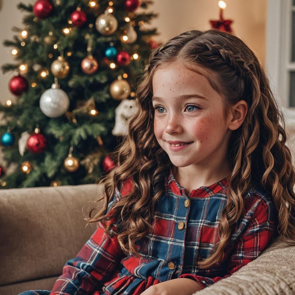 Girl in Pajamas Waiting for Santa, Digital Painting