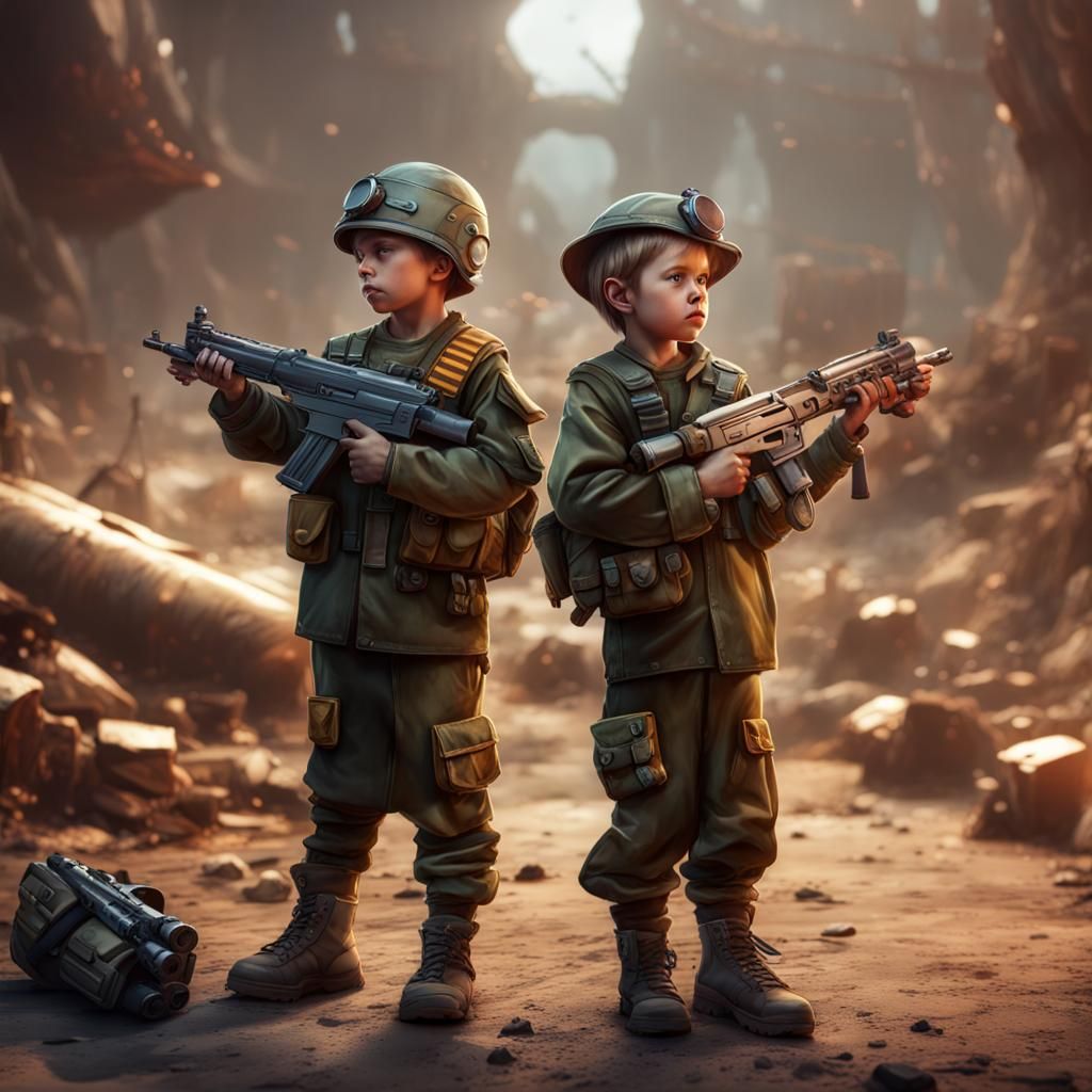 Sad Children Soldiers with Toy Guns