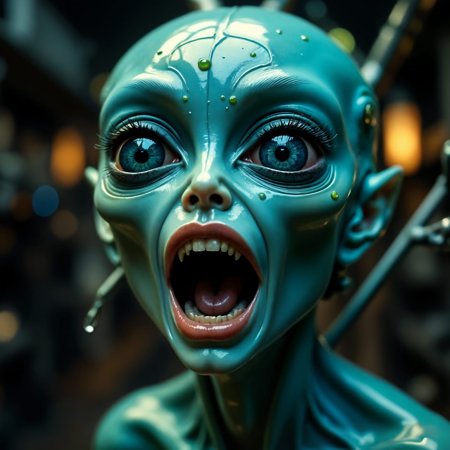 Screamo Alien Woman in Hyperrealistic Photorealism