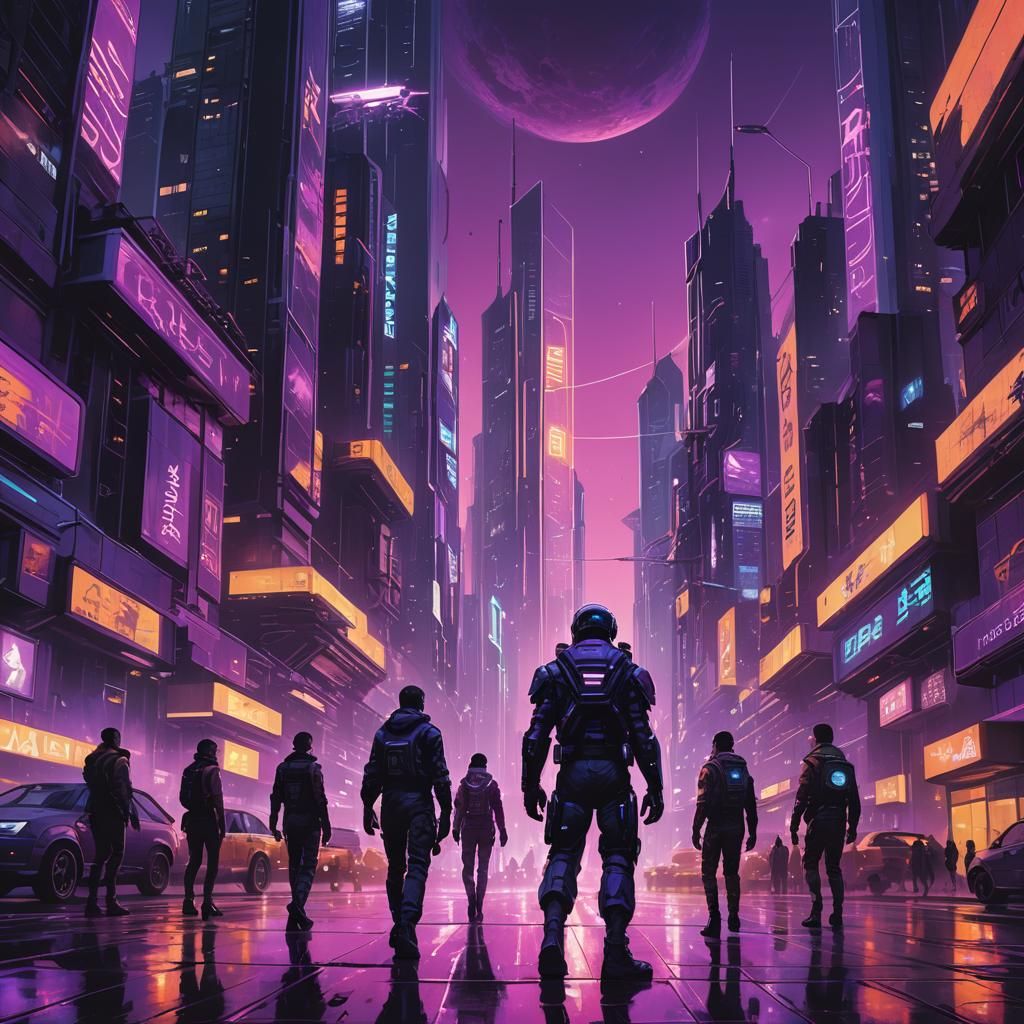 Futuristic Cyberpunk Cityscape with Neon Lights