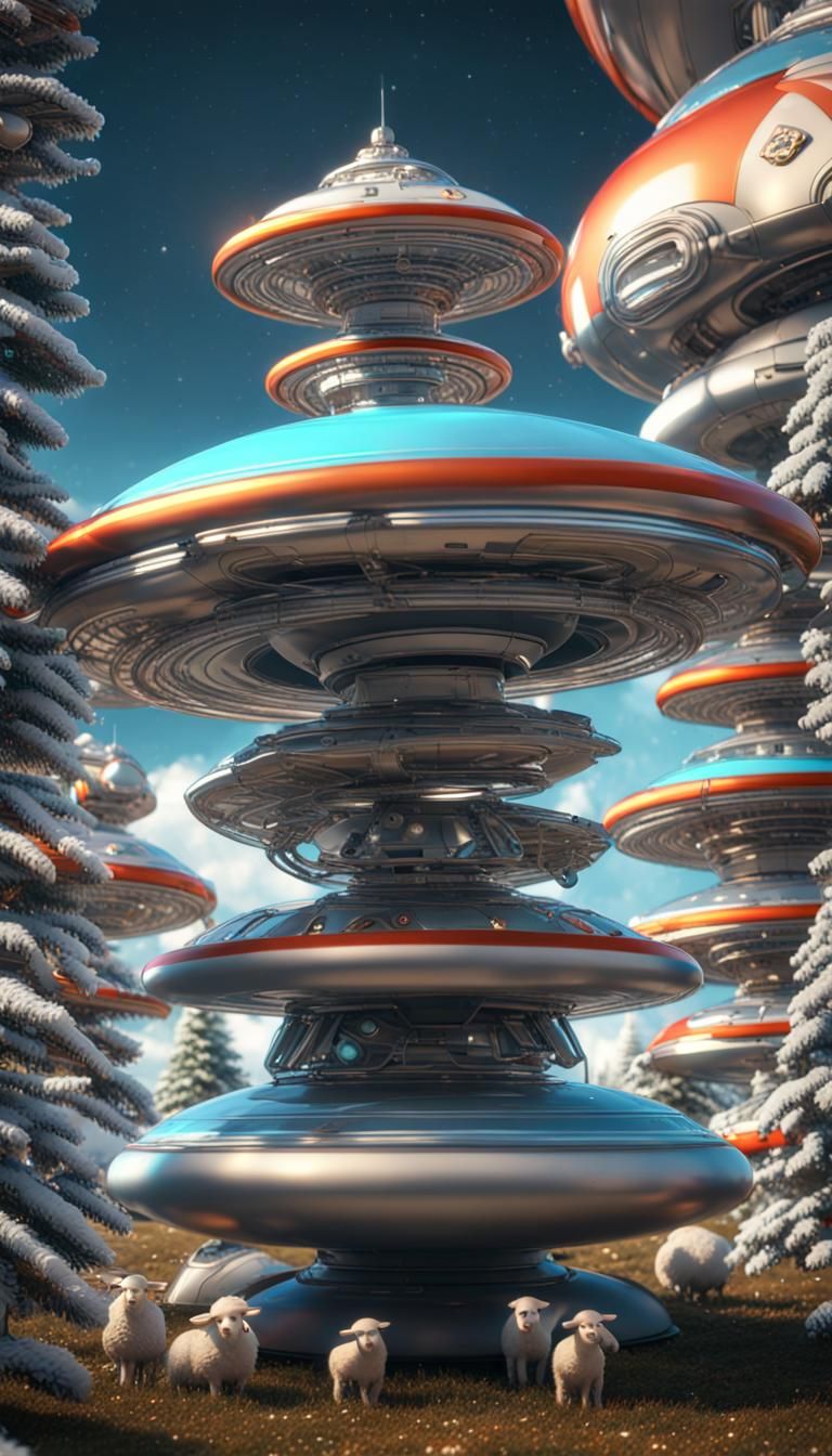 Futuristic Sci-Fi Christmas Tree of Flying Saucers
