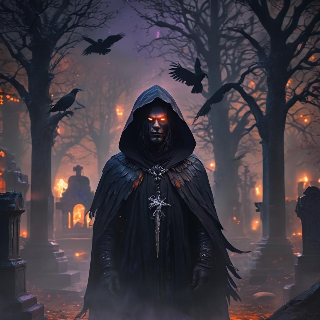 Dark Fantasy Necromancer in Midnight Robes