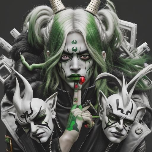 Cyberpunk Portrait with Green Paint and Surreal Cracks