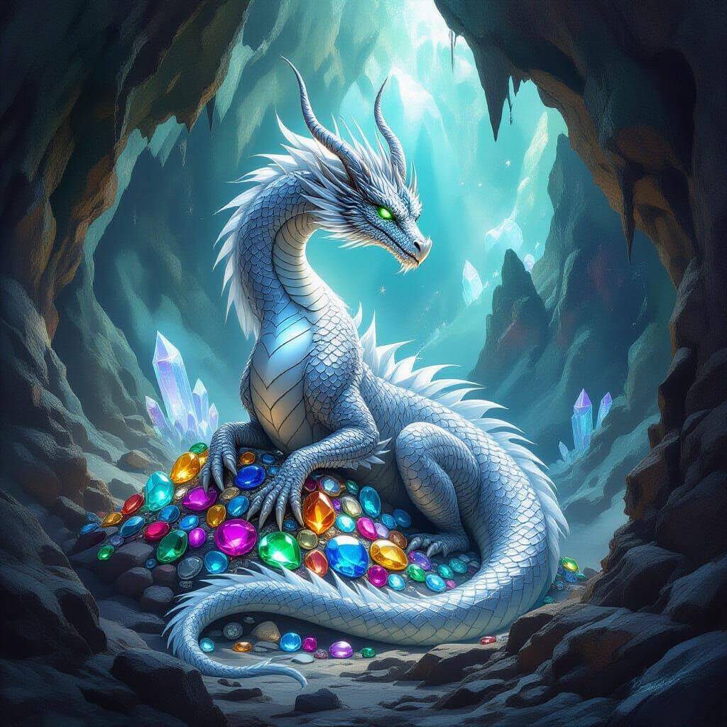 Silver Dragon Hoard in Bioluminescent Cave
