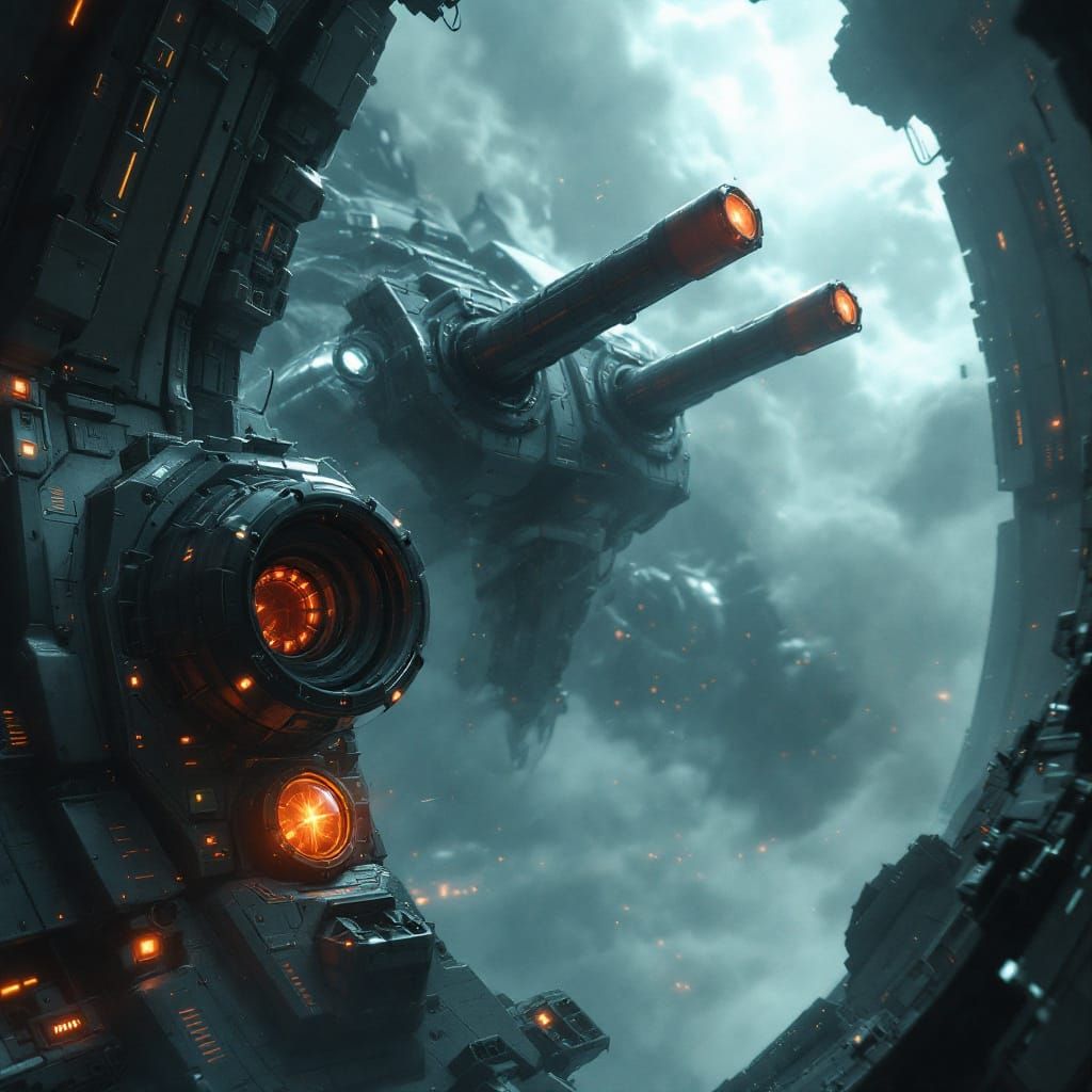 Futuristic Alien Turret Charging Laser Cannons