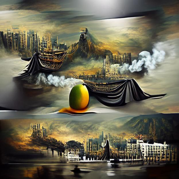 Mango in Iron Mask: Surreal Digital Illustration