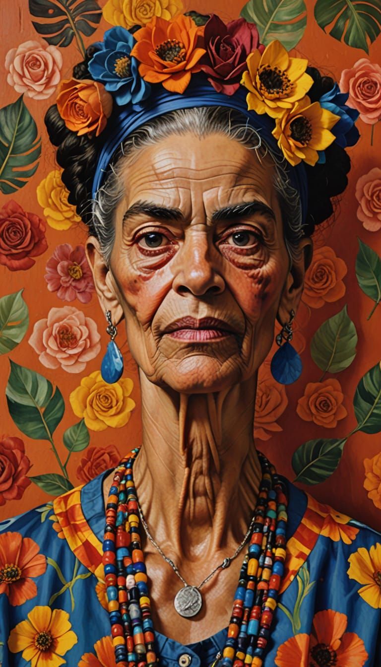 Confident Woman in Vibrant Attire, Blending Artistic Styles