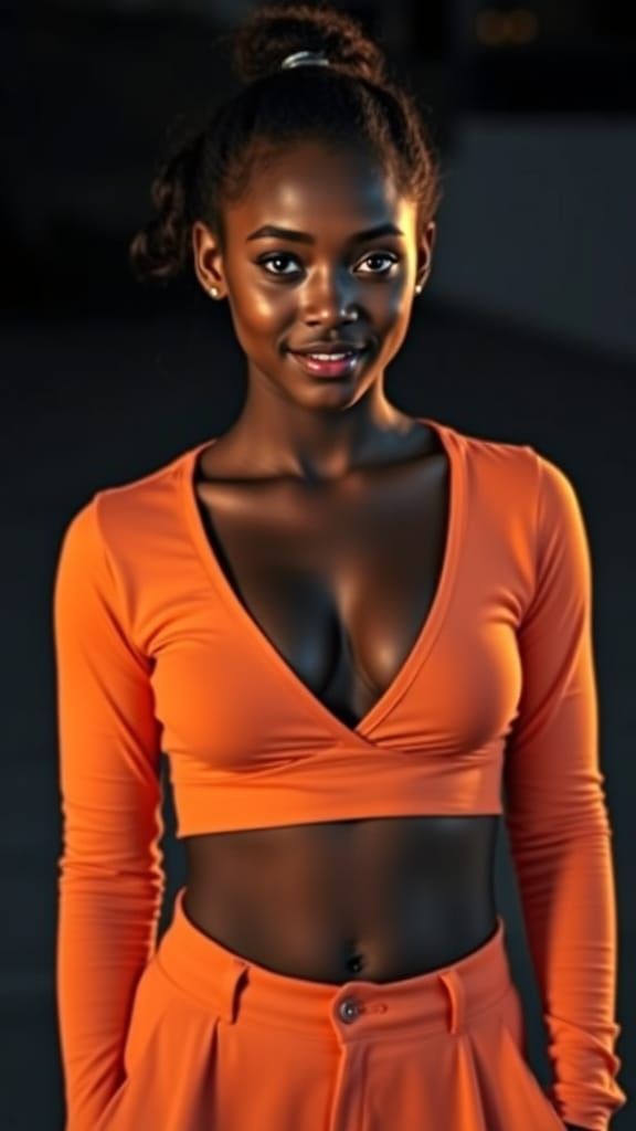 Dominican Woman in Orange Crop Top Smiling