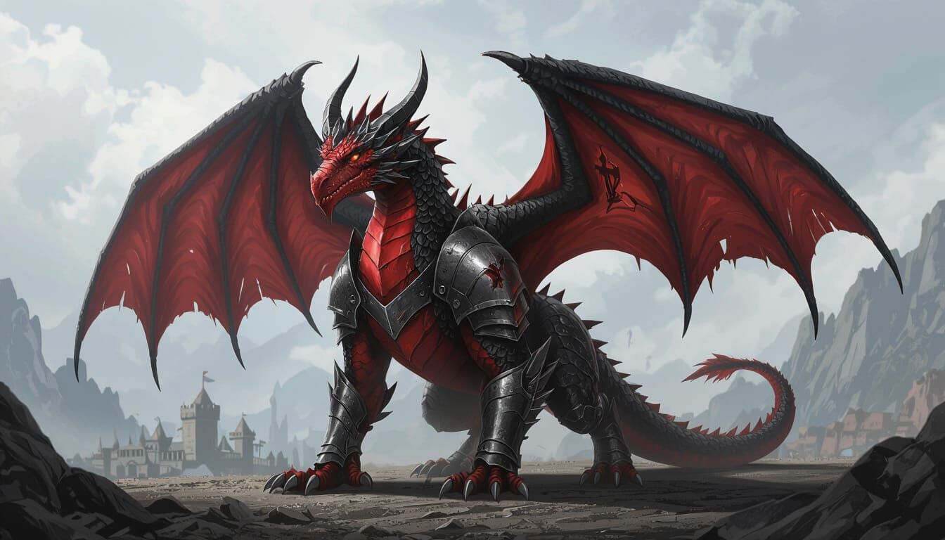 Masculine Crimson Dragon Knight with Steel Armor