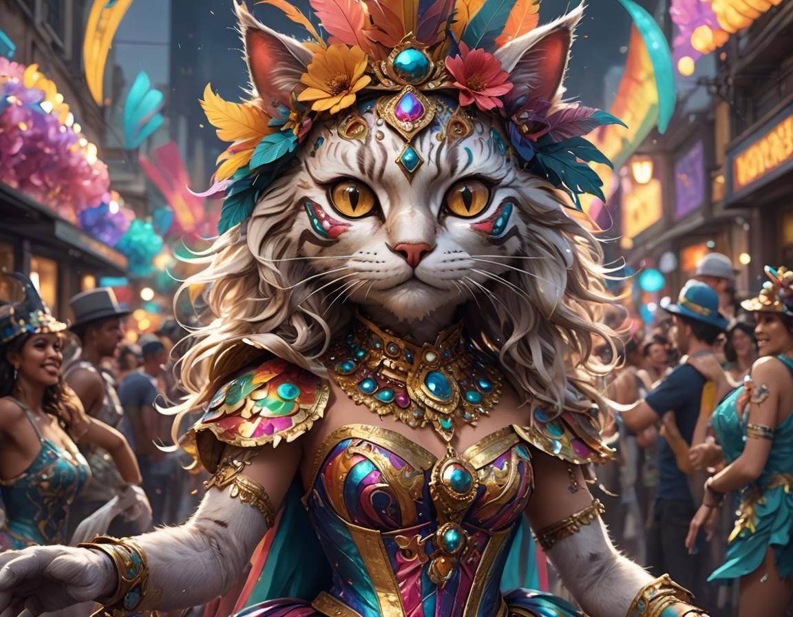Cat Carnaval Dancer in Hyperdetailed Art Style