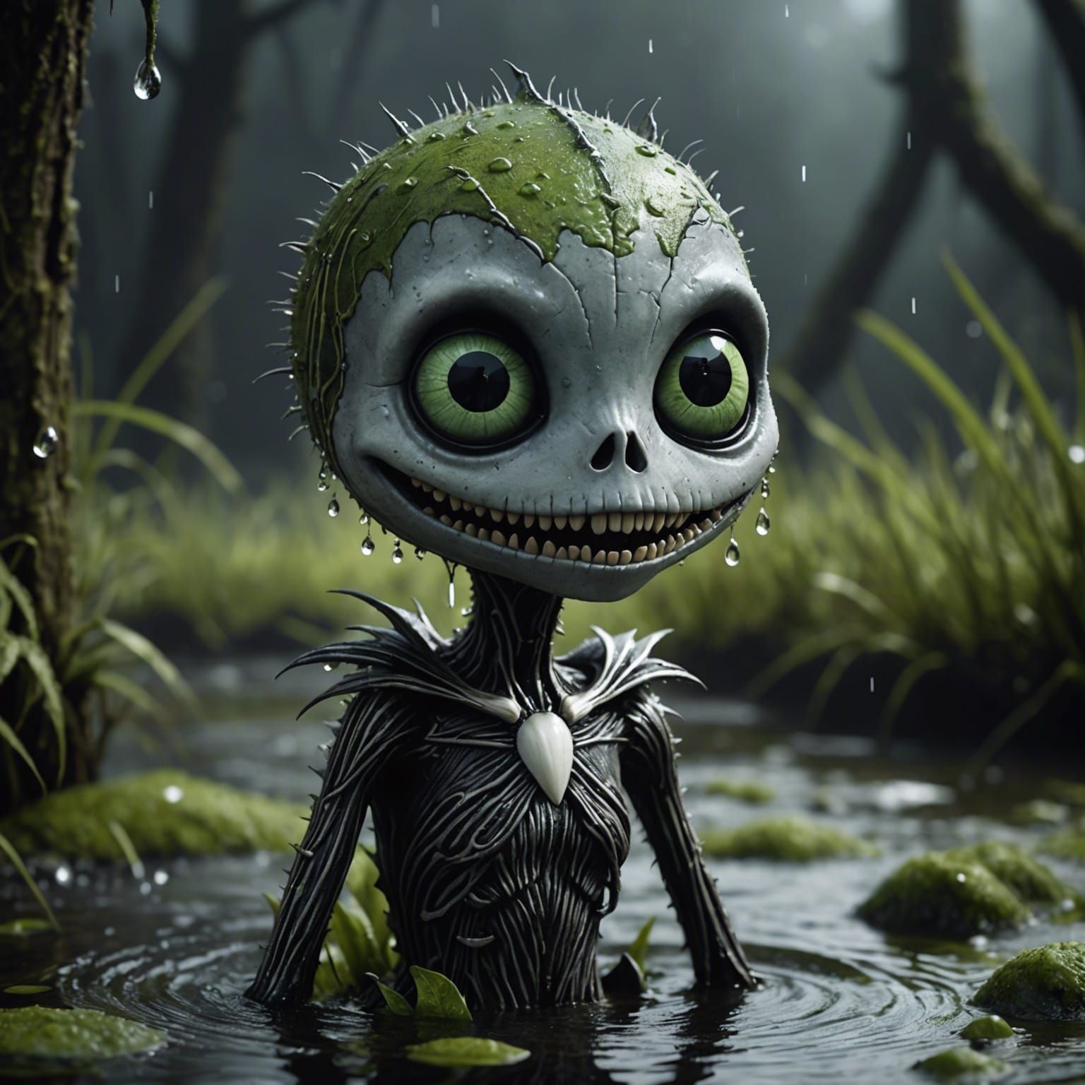 Hyperrealistic Swamp Monster Baby in Digital Painting