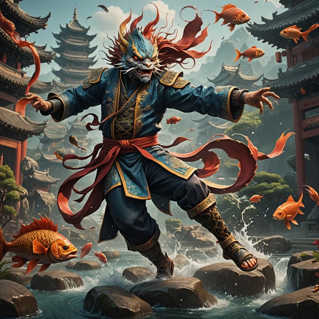 Fantastical Kung Fu Fish-Man in Detailed Digital Painting