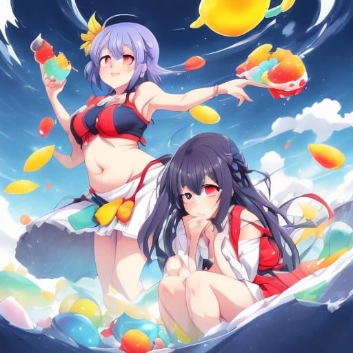 Anime Girls Enjoying Jell-O in a Factory