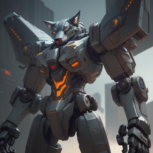 Futuristic Robot Wolf with Guns in Sci-Fi Style