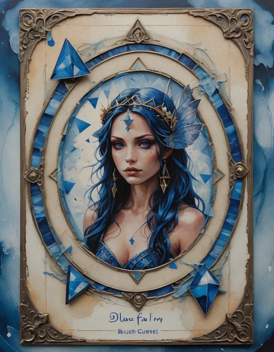 Blue Fairy Oracle Card in Glitch Art Style