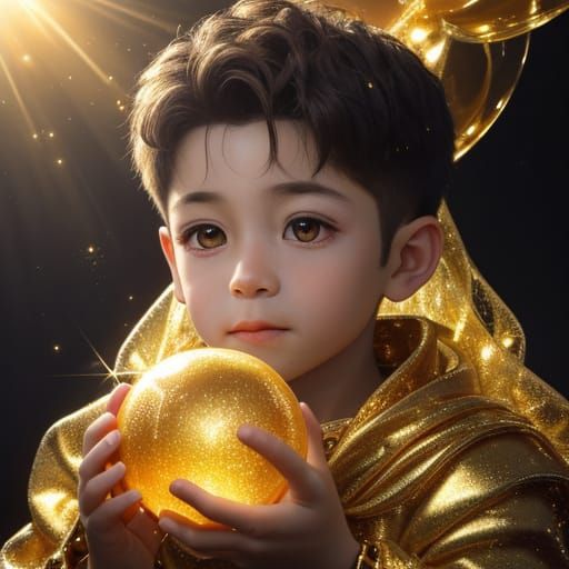 Child Holds Magical Fruit in Golden Hour Light