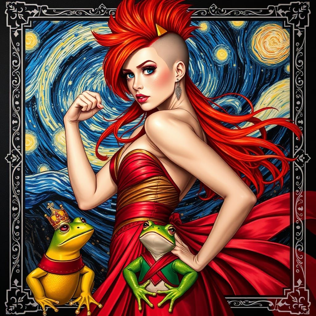 Redhead with Frog in Art Nouveau and Deco Style