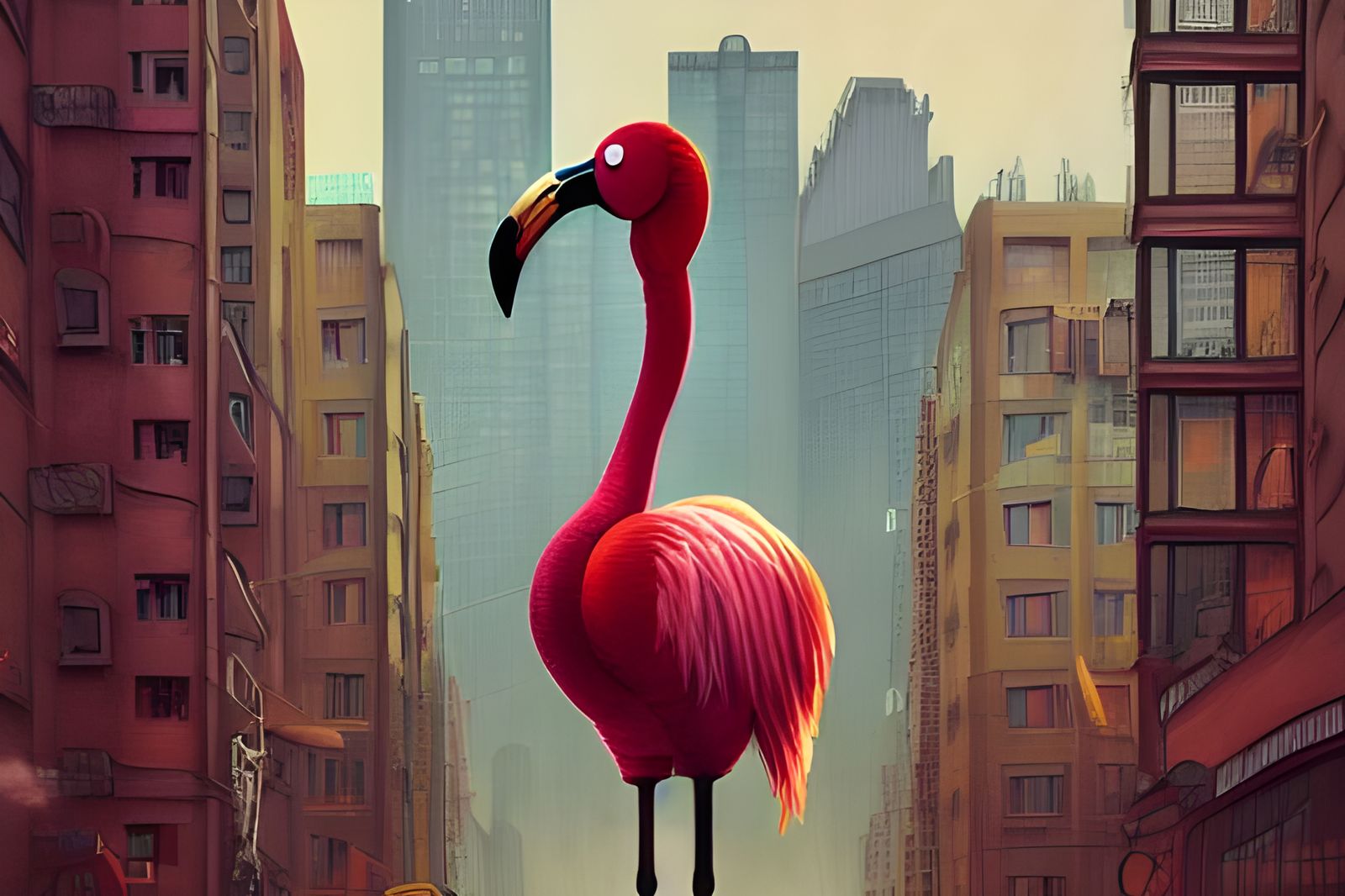 Steampunk Flamingo Portrait in the City