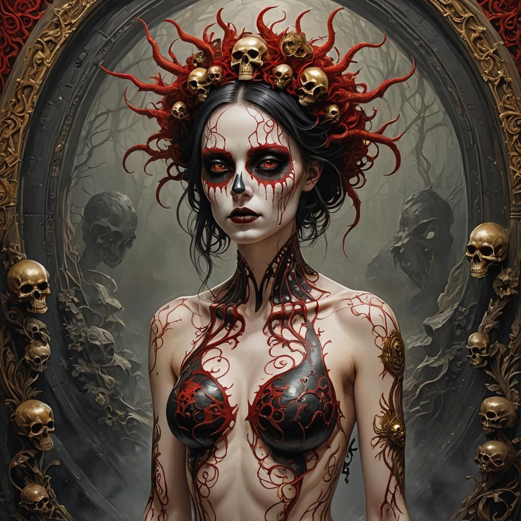 Cute Goth Punk Girl with Bioluminescent Skull