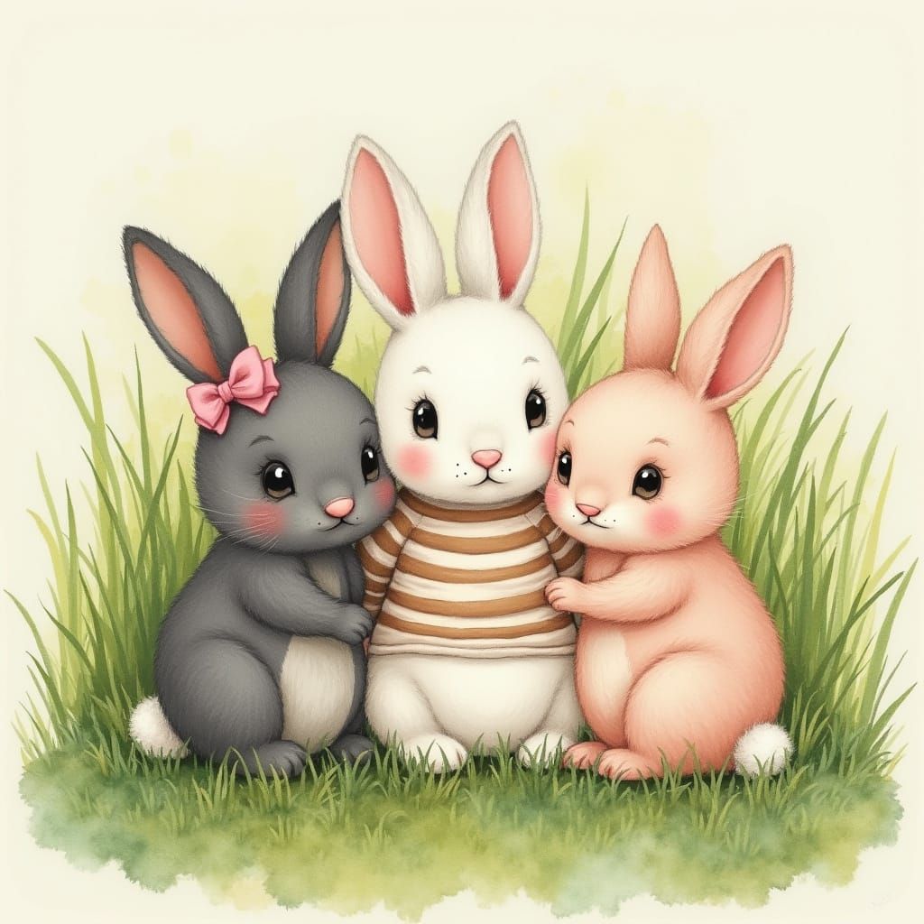Whimsical Bunnies in Lush Green Grass