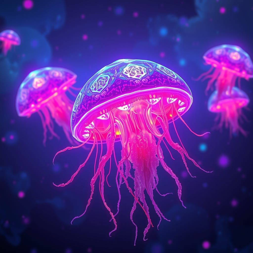 Fantastical Neon Jellyfish in Deep Colorful Detail