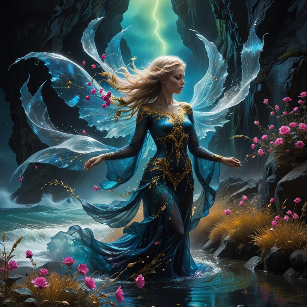 Ethereal Oshibori Demoness Dancing on a Wave