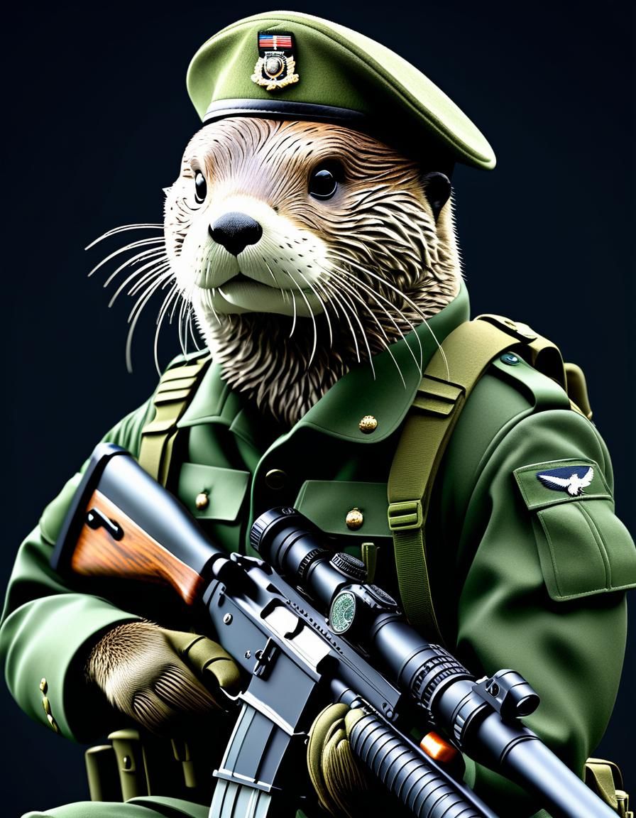 Anthropomorphic Sea Otter in Tactical Combat Gear
