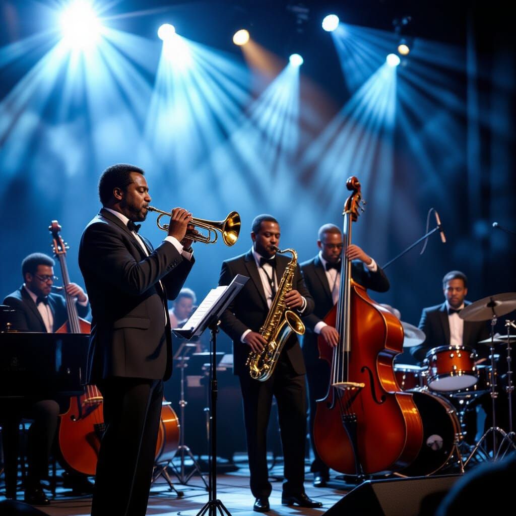 Jazz Band Performance Onstage in Soft Lighting