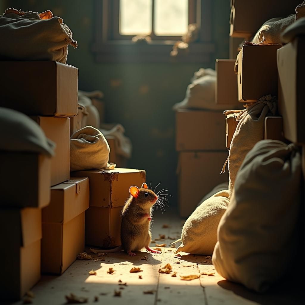 Mouse in Dimly Lit Storage Room