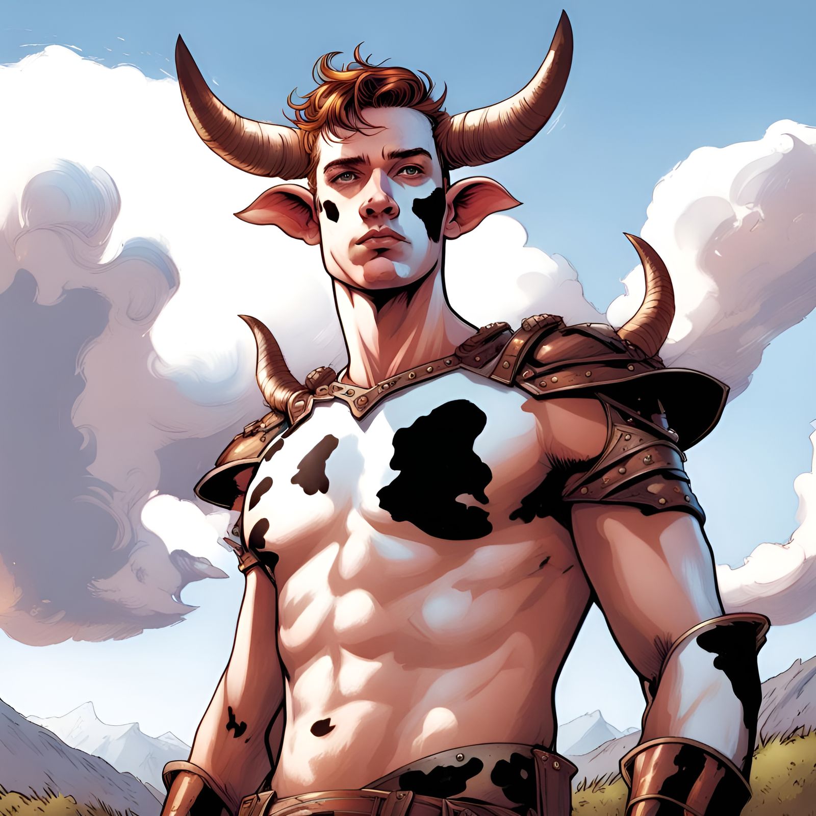 Cow Humanoid in Comic Book Art Style