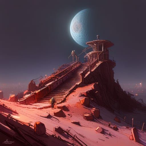 Moon Stairway in Cyberpunk Calavera Style