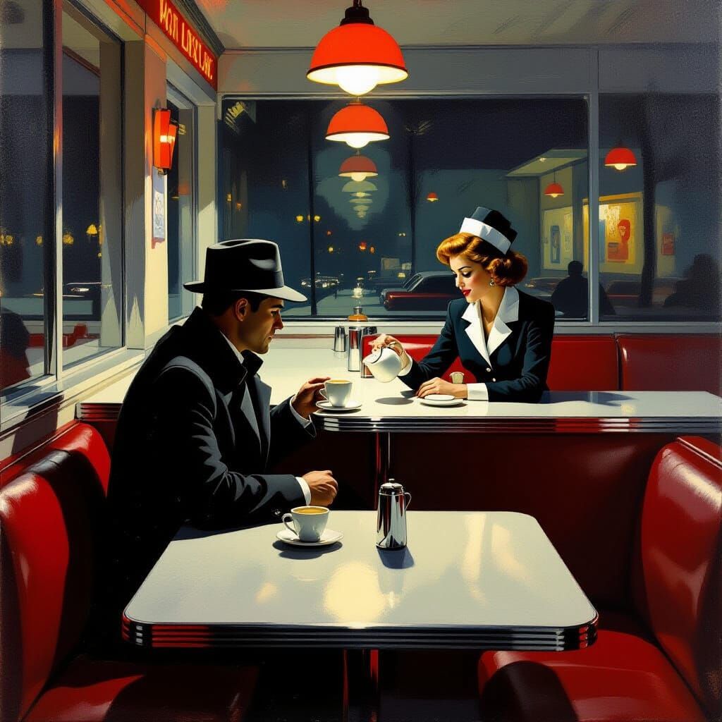 1950s Diner at Night: Solitude in Warm Light