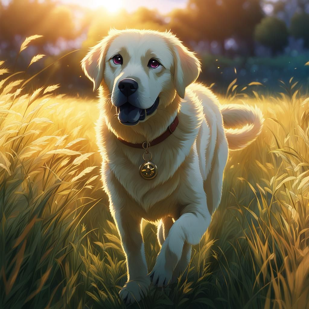 Yellow Labrador in Anime Key Visual Style