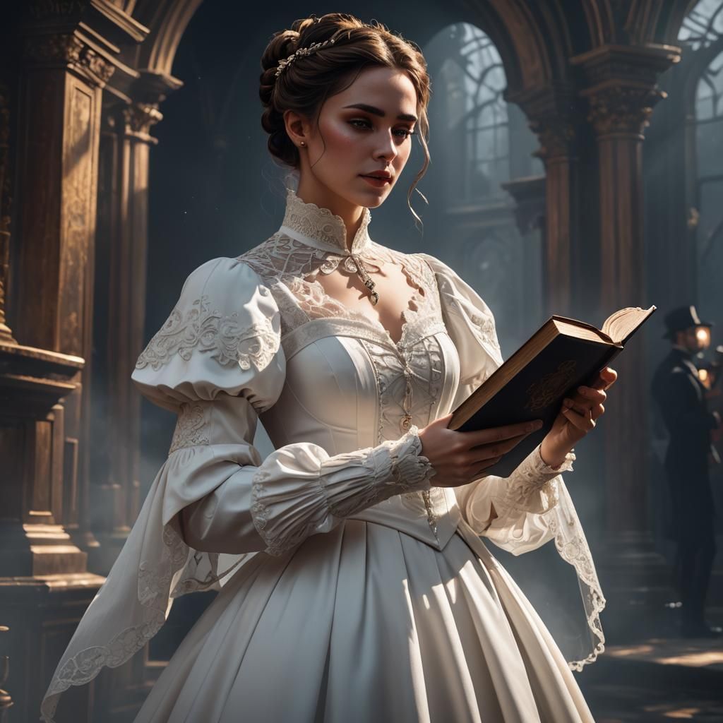 Woman in Victorian Dress with Covered Eyes