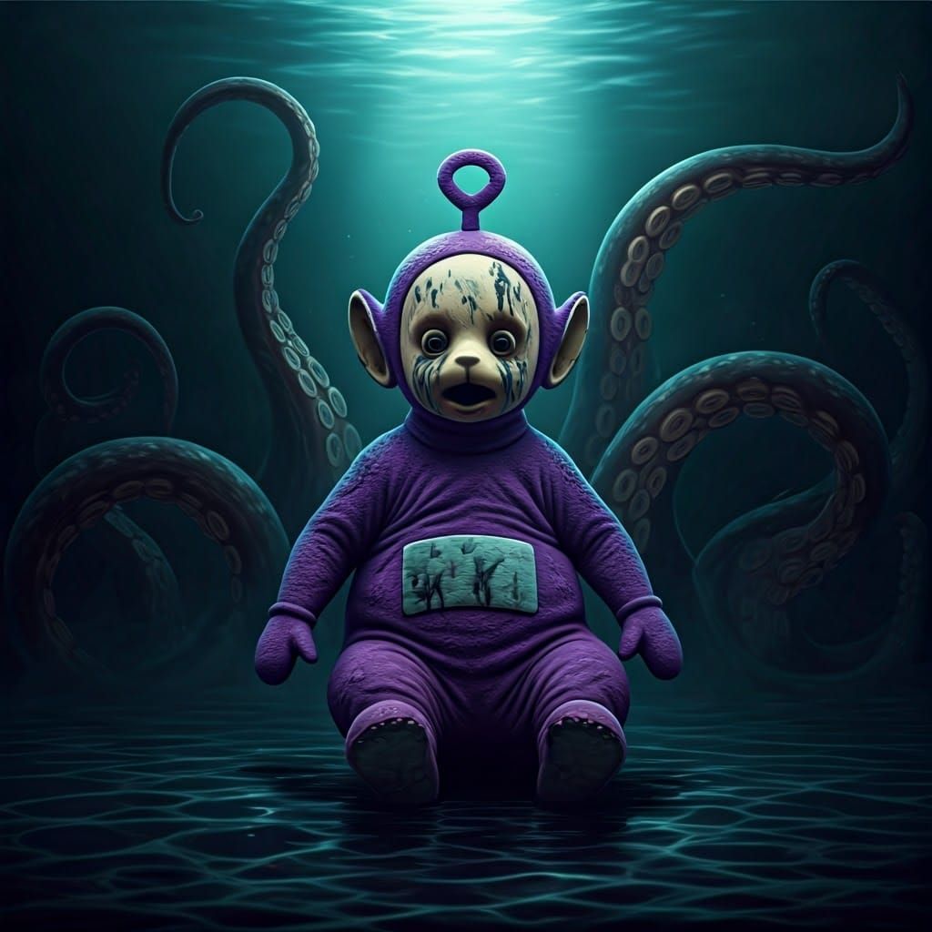 Tentacled Horror Engulfs Grotesque Teletubby