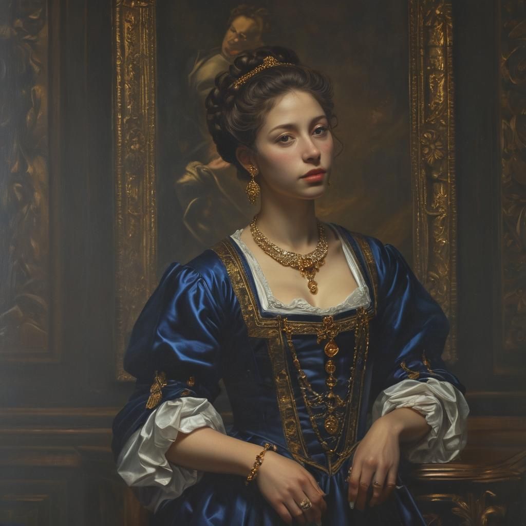 Lady in Golden Ornate Room