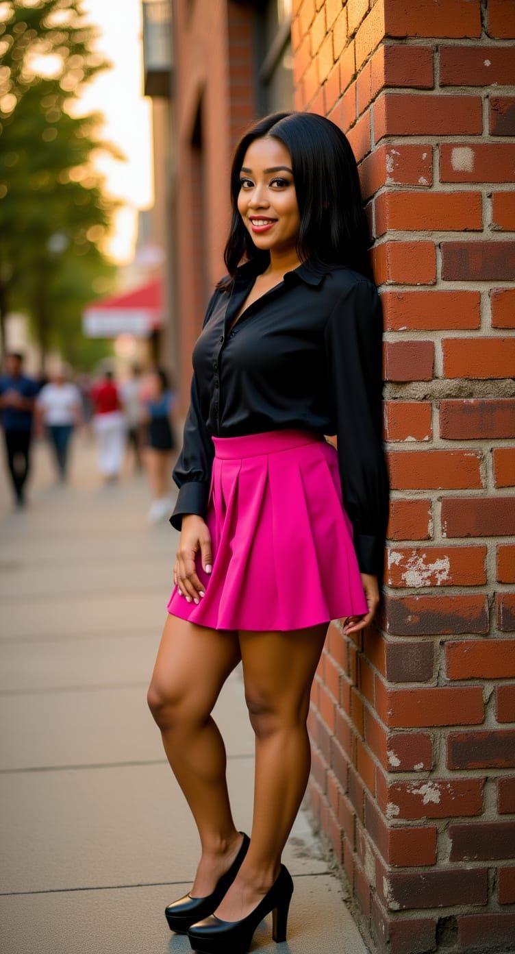 Dominican Woman in Pink Skirt and Platform Heels