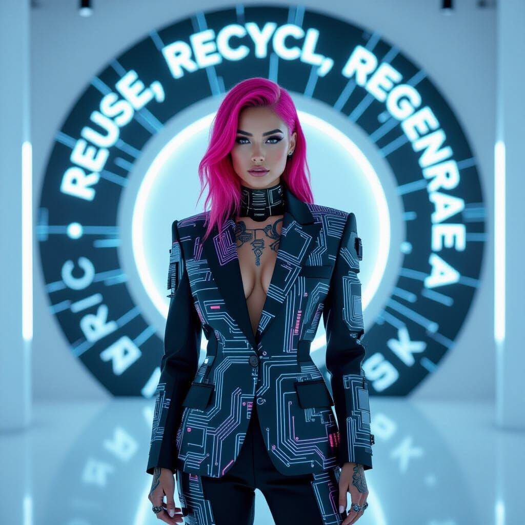 Futuristic Woman with Neon Tattoos in Gallery