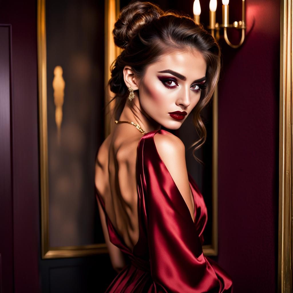 Teenage Girl in Red Gown: 3D Digital Art