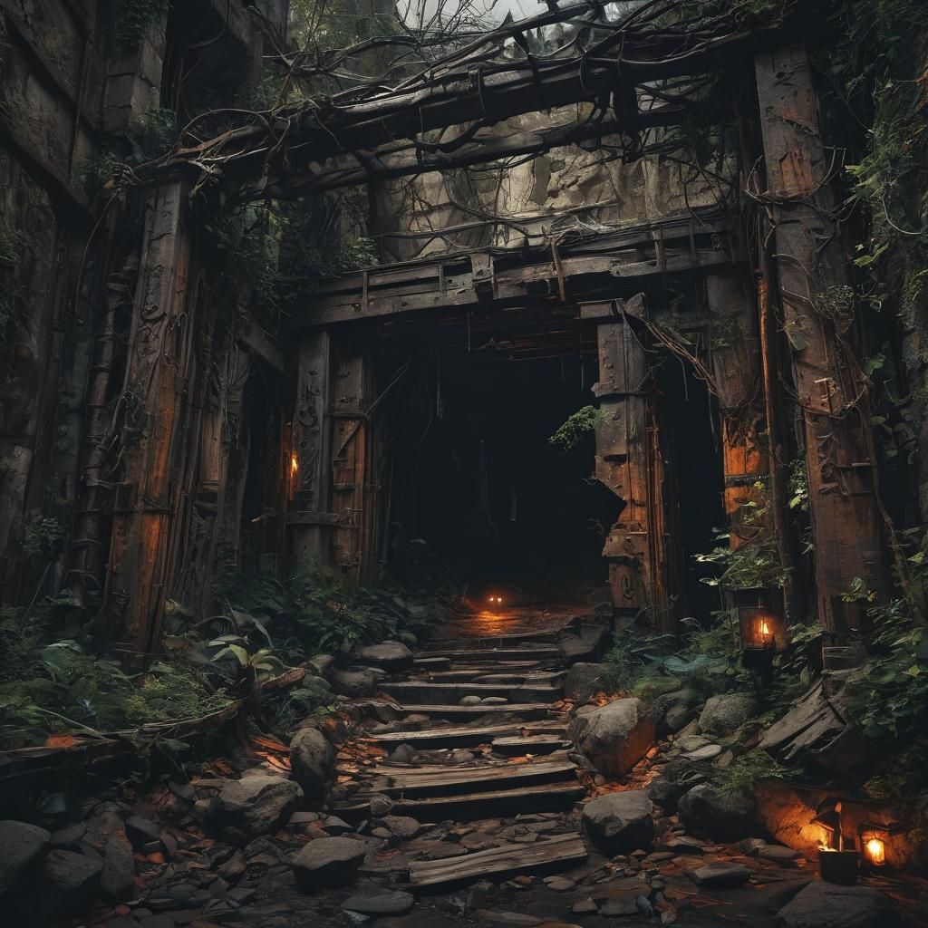 Abandoned Mine Entrance in Dark Fantasy Style