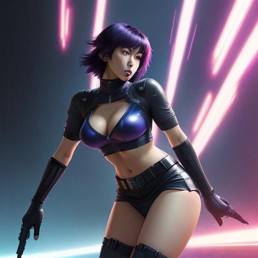 Motoko Kusanagi in High Heels: Hyperrealistic Splash Art