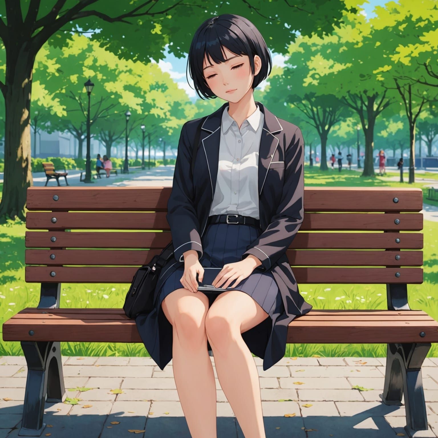 Anime Girl Sleeping Peacefully in Park, Manga Style