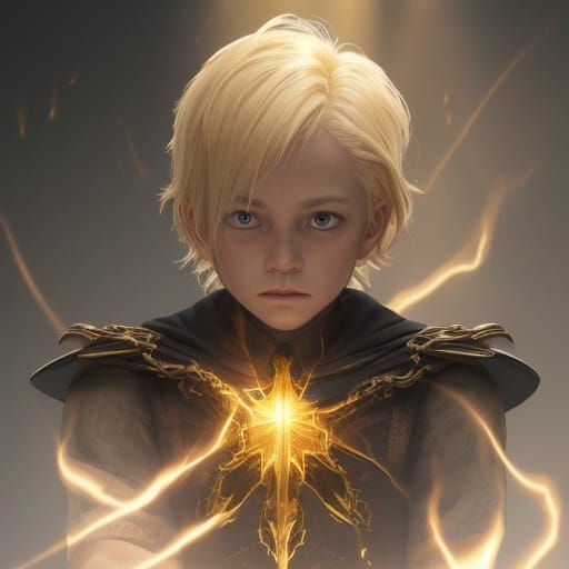 Sinister Blond Boy with Fiery God Rays