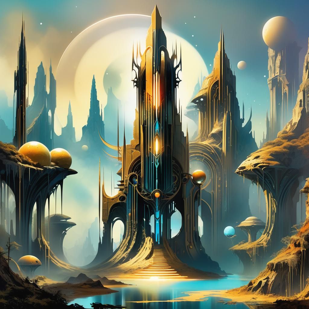 Surreal Landscape with Art Deco Elements