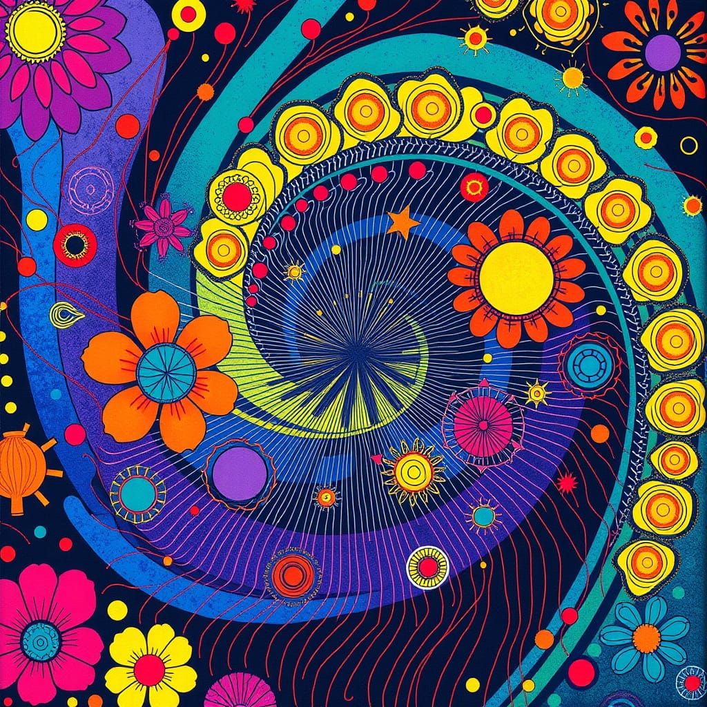 Gauguin-Inspired Spirograph with Bold, Colorful Patterns