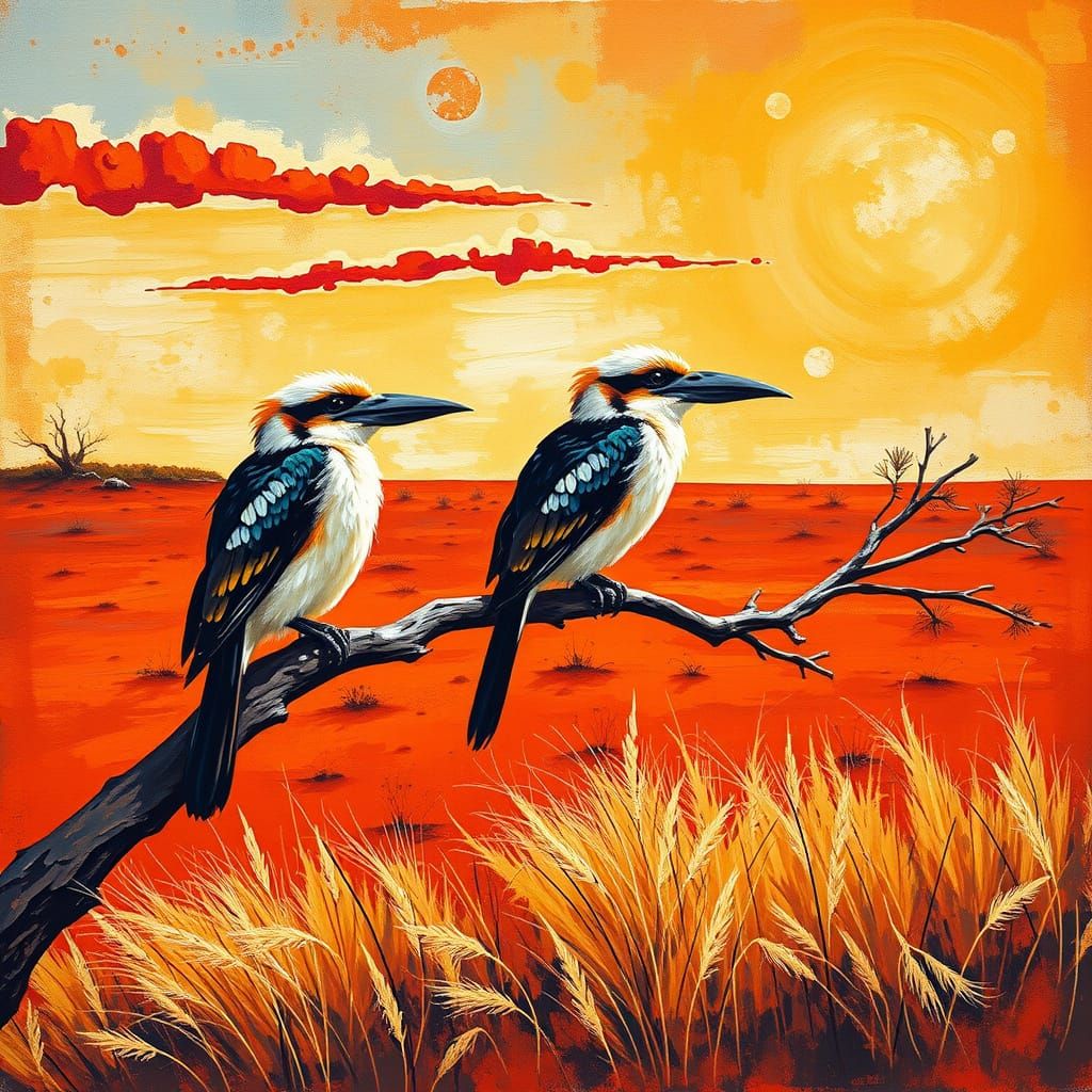 Australian Kookaburras Perched on Eucalyptus Branch in Kakad...