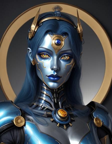 Metallic Robot Lady in Medieval Sci-Fi Portrait